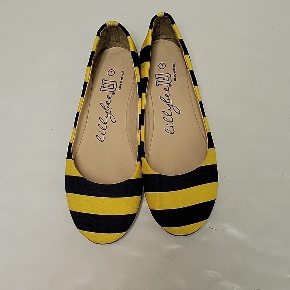 Lillybee U navy/yellow stripe collegiate flats, fabric sz 7